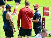 16 June 2025; Jamison Gibson-Park, right, with Bundee Aki, left, and Tadhg Beirne during the British & Irish Lions rugby squad training at the UCD Bowl in Dublin. Photo by David Fitzgerald/Sportsfile