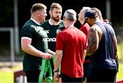 16 June 2025; Tadhg Furlong, left, and Elliot Daly during the British & Irish Lions rugby squad training at the UCD Bowl in Dublin. Photo by Ramsey Cardy/Sportsfile