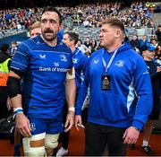 14 June 2025; Jack Conan, left, and Tadhg Furlong of Leinster after the United Rugby Championship Grand Final match between Leinster and Vodacom Bulls at Croke Park in Dublin. Photo by Brendan Moran/Sportsfile