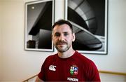 16 June 2025; Tomos Williams stands for a portrait after a British & Irish Lions media conference at the UCD Bowl in Dublin. Photo by David Fitzgerald/Sportsfile