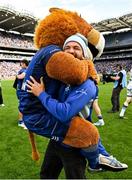 14 June 2025; Mascot Leo the Lion and Jamison Gibson-Park of Leinster celebrate after the United Rugby Championship Grand Final match between Leinster and Vodacom Bulls at Croke Park in Dublin. Photo by Brendan Moran/Sportsfile