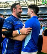 14 June 2025; Jack Conan, left, and Harry Byrne of Leinster after the United Rugby Championship Grand Final match between Leinster and Vodacom Bulls at Croke Park in Dublin. Photo by Brendan Moran/Sportsfile