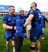 14 June 2025; Leinster players, from left, Jack Boyle, Jamison Gibson-Park and RG Snyman celebrate after the United Rugby Championship Grand Final match between Leinster and Vodacom Bulls at Croke Park in Dublin. Photo by Brendan Moran/Sportsfile