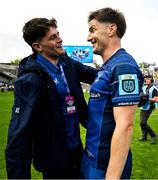 14 June 2025; Alex Soroka, left, and Jordie Barrett of Leinster celebrate after the United Rugby Championship Grand Final match between Leinster and Vodacom Bulls at Croke Park in Dublin. Photo by Brendan Moran/Sportsfile