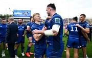 14 June 2025; Tommy O'Brien, left, and James Ryan of Leinster celebrate after the United Rugby Championship Grand Final match between Leinster and Vodacom Bulls at Croke Park in Dublin. Photo by Brendan Moran/Sportsfile