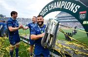 14 June 2025; Rabah Slimani of Leinster celebrates with the trophy after the United Rugby Championship Grand Final match between Leinster and Vodacom Bulls at Croke Park in Dublin. Photo by Brendan Moran/Sportsfile