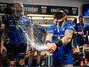 14 June 2025; Andrew Porter of Leinster celebrates in the dressingroom after the United Rugby Championship Grand Final match between Leinster and Vodacom Bulls at Croke Park in Dublin. Photo by Brendan Moran/Sportsfile