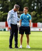 16 June 2025; St. Patrick's Athletic manager Stephen Kenny with player Brandon Kavanagh before the SSE Airtricity Men's Premier Division match between St Patrick's Athletic and Shelbourne at Richmond Park in Dublin. Photo by Thomas Flinkow/Sportsfile