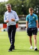 16 June 2025; St. Patrick's Athletic manager Stephen Kenny with player Brandon Kavanagh before the SSE Airtricity Men's Premier Division match between St Patrick's Athletic and Shelbourne at Richmond Park in Dublin. Photo by Thomas Flinkow/Sportsfile