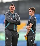 16 June 2025; Drogheda United manager Kevin Doherty, left, and Kieran Cruise of Drogheda United before the SSE Airtricity Men's Premier Division match between Drogheda United and Shamrock Rovers at Sullivan & Lambe Park in Drogheda, Louth. Photo by Ben McShane/Sportsfile