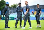 16 June 2025; Drogheda United players, from left, Aaron Harper-Bailey, Elicha Ahui, James Bolger and Warren Davis inspect the pitch before the SSE Airtricity Men's Premier Division match between Drogheda United and Shamrock Rovers at Sullivan & Lambe Park in Drogheda, Louth. Photo by Shauna Clinton/Sportsfile