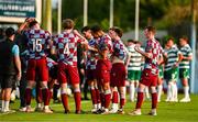 16 June 2025; Players of both sides stop for a water-break during the SSE Airtricity Men's Premier Division match between Drogheda United and Shamrock Rovers at Sullivan & Lambe Park in Drogheda, Louth. Photo by Ben McShane/Sportsfile