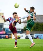 16 June 2025; Darragh Markey of Drogheda United in action against Lee Grace of Shamrock Rovers during the SSE Airtricity Men's Premier Division match between Drogheda United and Shamrock Rovers at Sullivan & Lambe Park in Drogheda, Louth. Photo by Shauna Clinton/Sportsfile