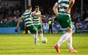 16 June 2025; Graham Burke of Shamrock Rovers scores his side's first goal during the SSE Airtricity Men's Premier Division match between Drogheda United and Shamrock Rovers at Sullivan & Lambe Park in Drogheda, Louth. Photo by Ben McShane/Sportsfile