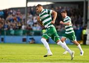 16 June 2025; Graham Burke of Shamrock Rovers after scoring their side's first goal during the SSE Airtricity Men's Premier Division match between Drogheda United and Shamrock Rovers at Sullivan & Lambe Park in Drogheda, Louth. Photo by Ben McShane/Sportsfile