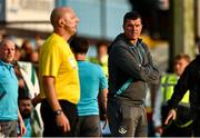 16 June 2025; Drogheda United manager Kevin Doherty looks toward assistant referee Emmett Dynan during the SSE Airtricity Men's Premier Division match between Drogheda United and Shamrock Rovers at Sullivan & Lambe Park in Drogheda, Louth. Photo by Ben McShane/Sportsfile