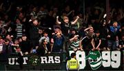 16 June 2025; Shamrock Rovers supporters celebrate after their second goal, scored by Aaron Greene, not pictured, during the SSE Airtricity Men's Premier Division match between Drogheda United and Shamrock Rovers at Sullivan & Lambe Park in Drogheda, Louth. Photo by Ben McShane/Sportsfile