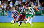 16 June 2025; Aaron Greene of Shamrock Rovers shoots to score his side's second goal during the SSE Airtricity Men's Premier Division match between Drogheda United and Shamrock Rovers at Sullivan & Lambe Park in Drogheda, Louth. Photo by Shauna Clinton/Sportsfile