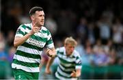 16 June 2025; Aaron Greene of Shamrock Rovers celebrates after scoring his side's second goal during the SSE Airtricity Men's Premier Division match between Drogheda United and Shamrock Rovers at Sullivan & Lambe Park in Drogheda, Louth. Photo by Shauna Clinton/Sportsfile
