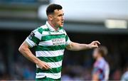 16 June 2025; Aaron Greene of Shamrock Rovers celebrates after scoring his side's second goal during the SSE Airtricity Men's Premier Division match between Drogheda United and Shamrock Rovers at Sullivan & Lambe Park in Drogheda, Louth. Photo by Shauna Clinton/Sportsfile