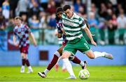 16 June 2025; Aaron Greene of Shamrock Rovers shoots to score his side's second goal during the SSE Airtricity Men's Premier Division match between Drogheda United and Shamrock Rovers at Sullivan & Lambe Park in Drogheda, Louth. Photo by Shauna Clinton/Sportsfile
