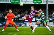16 June 2025; Warren Davis of Drogheda United in action against Roberto Lopes of Shamrock Rovers during the SSE Airtricity Men's Premier Division match between Drogheda United and Shamrock Rovers at Sullivan & Lambe Park in Drogheda, Louth. Photo by Ben McShane/Sportsfile