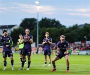 16 June 2025; Shelbourne players, including Sean Boyd, right, celebrate after their side's victory in the SSE Airtricity Men's Premier Division match between St Patrick's Athletic and Shelbourne at Richmond Park in Dublin. Photo by Thomas Flinkow/Sportsfile