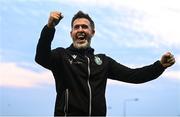 16 June 2025; Shamrock Rovers manager Stephen Bradley celebrates after his side's victory in the SSE Airtricity Men's Premier Division match between Drogheda United and Shamrock Rovers at Sullivan & Lambe Park in Drogheda, Louth. Photo by Ben McShane/Sportsfile