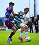 16 June 2025; Michael Noonan of Shamrock Rovers in action against Luke Heeney of Drogheda United during the SSE Airtricity Men's Premier Division match between Drogheda United and Shamrock Rovers at Sullivan & Lambe Park in Drogheda, Louth. Photo by Shauna Clinton/Sportsfile