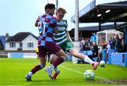 16 June 2025; Michael Noonan of Shamrock Rovers in action against Luke Heeney of Drogheda United during the SSE Airtricity Men's Premier Division match between Drogheda United and Shamrock Rovers at Sullivan & Lambe Park in Drogheda, Louth. Photo by Shauna Clinton/Sportsfile