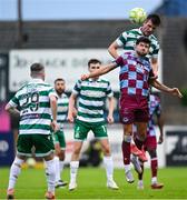 16 June 2025; Josh Honohan of Shamrock Rovers in action against Luke Heeney of Drogheda United during the SSE Airtricity Men's Premier Division match between Drogheda United and Shamrock Rovers at Sullivan & Lambe Park in Drogheda, Louth. Photo by Shauna Clinton/Sportsfile