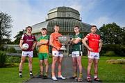 17 June 2025; In attendance at the national launch of the GAA Football All-Ireland Senior Championship Series are, from left, Shane Walsh of Galway, Shane O'Donnell of Donegal, Oisín O'Neill of Armagh, Paul Geaney of Kerry and Sam Mulroy of Louth, with the Sam Maguire Cup at the National Botanic Gardens in Dublin. Photo by Sam Barnes/Sportsfile