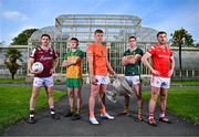 17 June 2025; In attendance at the national launch of the GAA Football All-Ireland Senior Championship Series are, from left, Shane Walsh of Galway, Shane O'Donnell of Donegal, Oisín O'Neill of Armagh, Paul Geaney of Kerry and Sam Mulroy of Louth, with the Sam Maguire Cup at the National Botanic Gardens in Dublin. Photo by Sam Barnes/Sportsfile