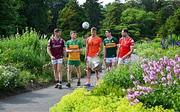 17 June 2025; In attendance at the national launch of the GAA Football All-Ireland Senior Championship Series are, from left, Shane Walsh of Galway, Shane O'Donnell of Donegal, Oisín O'Neill of Armagh, Paul Geaney of Kerry and Sam Mulroy of Louth, with the Sam Maguire Cup at the National Botanic Gardens in Dublin. Photo by Sam Barnes/Sportsfile