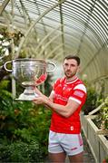 17 June 2025; Louth footballer Sam Mulroy poses for a portrait with the Sam Maguire Cup at the national launch of the GAA Football All-Ireland Senior Championship Series at the National Botanic Gardens in Dublin. Photo by Sam Barnes/Sportsfile