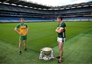 17 June 2025; In attendance at the national launch of the GAA Football All-Ireland Senior Championship Series are Shane O'Donnell of Donegal, and Paul Geaney of Kerry with the Sam Maguire Cup at the Croke Park in Dublin. Photo by Sam Barnes/Sportsfile