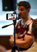 17 June 2025; Shane Walsh of Galway is interviewed at the national launch of the GAA Football All-Ireland Senior Championship Series at the Croke Park in Dublin. Photo by Shauna Clinton/Sportsfile
