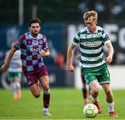 16 June 2025; Michael Noonan of Shamrock Rovers in action against Luke Heeney of Drogheda United during the SSE Airtricity Men's Premier Division match between Drogheda United and Shamrock Rovers at Sullivan & Lambe Park in Drogheda, Louth. Photo by Shauna Clinton/Sportsfile