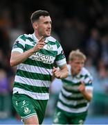 16 June 2025; Aaron Greene of Shamrock Rovers celebrates after scoring his side's second goal during the SSE Airtricity Men's Premier Division match between Drogheda United and Shamrock Rovers at Sullivan & Lambe Park in Drogheda, Louth. Photo by Shauna Clinton/Sportsfile