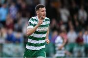 16 June 2025; Aaron Greene of Shamrock Rovers celebrates after scoring his side's second goal during the SSE Airtricity Men's Premier Division match between Drogheda United and Shamrock Rovers at Sullivan & Lambe Park in Drogheda, Louth. Photo by Shauna Clinton/Sportsfile