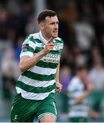 16 June 2025; Aaron Greene of Shamrock Rovers celebrates after scoring his side's second goal during the SSE Airtricity Men's Premier Division match between Drogheda United and Shamrock Rovers at Sullivan & Lambe Park in Drogheda, Louth. Photo by Shauna Clinton/Sportsfile