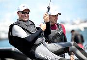 19 June 2025; In attendance are Flogas managing director John Rooney, left, and Irish Olympic sailor Robert Dickson, at Irish Sailing Performance HQ in Dun Laoghaire, Dublin as Flogas renew their partnership with Team Ireland through to LA 2028. Photo by Seb Daly/Sportsfile