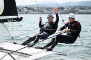 19 June 2025; Irish Olympic sailor Robert Dickson and Flogas managing director John Rooney at Irish Sailing Performance HQ in Dun Laoghaire, Dublin as Flogas renew their partnership with Team Ireland through to LA 2028. Photo by Seb Daly/Sportsfile