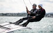 19 June 2025; Irish Olympic sailor Robert Dickson and Flogas managing director John Rooney at Irish Sailing Performance HQ in Dun Laoghaire, Dublin as Flogas renew their partnership with Team Ireland through to LA 2028. Photo by Seb Daly/Sportsfile