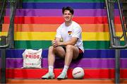 18 June 2025; Carry With Pride! Pictured is content creator, footballer and LGBTQ+ advocate Kevin Penrose to officially launch SuperValu’s new limited-edition Pride themed Bag for Life. Available this month in SuperValu stores across the country, the bold and bright rainbow tote is designed to be carried with pride and will be available to purchase for €3. Profits from the sale of the bags will go to Belong To – LGBTQ+ Youth Ireland, the national LGBTQ+ youth organisation. Photo by David Fitzgerald/Sportsfile