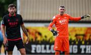 13 June 2025; Drogheda United goalkeeper Luke Dennison, right, and Luke Heeney of Drogheda United during the SSE Airtricity Men's Premier Division match between St Patrick's Athletic and Drogheda United at Richmond Park in Dublin. Photo by Shauna Clinton/Sportsfile