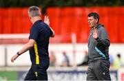 13 June 2025; Drogheda United manager Kevin Doherty, right, speaks with St Patrick's Athletic manager Stephen Kenny before the SSE Airtricity Men's Premier Division match between St Patrick's Athletic and Drogheda United at Richmond Park in Dublin. Photo by Shauna Clinton/Sportsfile