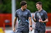13 June 2025; Drogheda United goalkeeper Jack Brady, left, and Kieran Cruise of Drogheda United before the SSE Airtricity Men's Premier Division match between St Patrick's Athletic and Drogheda United at Richmond Park in Dublin. Photo by Shauna Clinton/Sportsfile