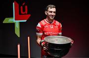 17 June 2025; Louth footballer Sam Mulroy poses for a portrait with the Sam Maguire Cup at the national launch of the GAA Football All-Ireland Senior Championship Series at the Croke Park in Dublin. Photo by Sam Barnes/Sportsfile
