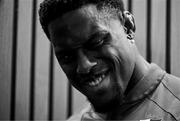 18 June 2025; (EDITOR'S NOTE; Image has been coverted to black and white) British and Irish Lions captain Maro Itoje during a British & Irish Lions media conference at the Aviva Stadium in Dublin. Photo by Brendan Moran/Sportsfile